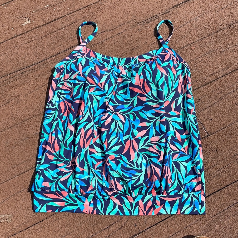 Lands End Chlorine Resistant Blouson Tankini Swimsuit Top
